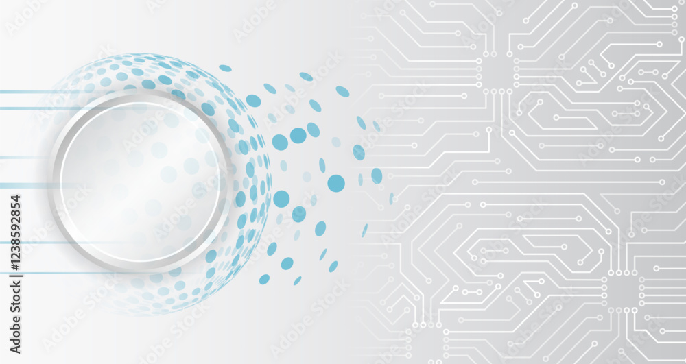 Poster Science concept, circles with shadows and lines. Abstract hi tech communication for presentation or banner. Sci-fi gray background with various technology elements.