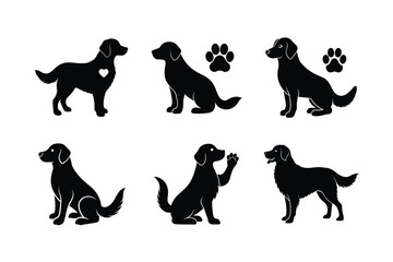 Golden Retriever dog silhouette bundle on white