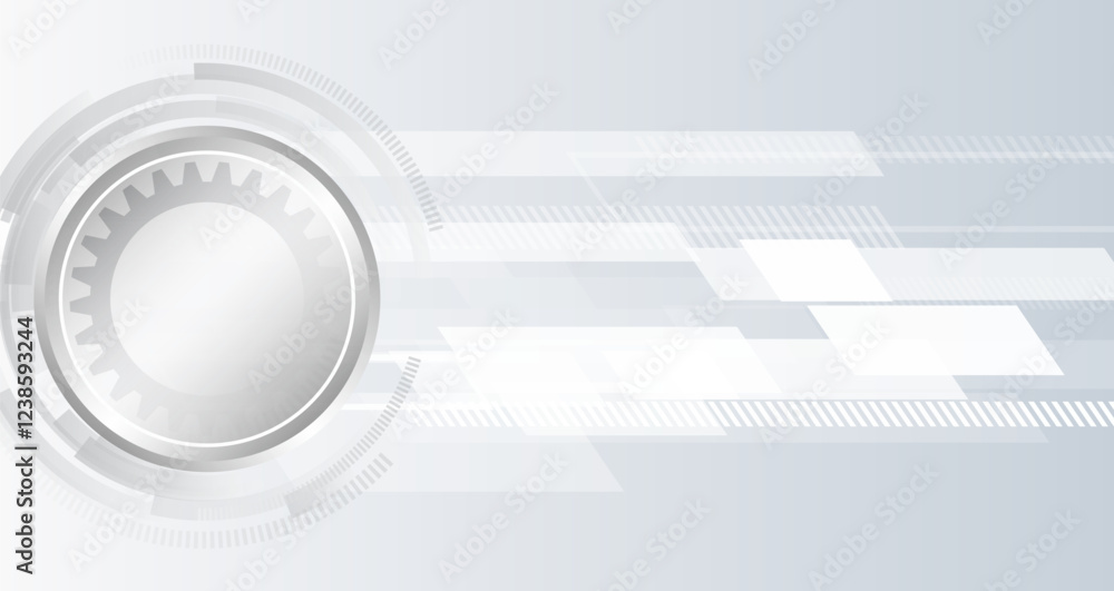 Poster Science concept, circles with shadows and lines. Abstract hi tech communication for presentation or banner. Sci-fi gray background with various technology elements.