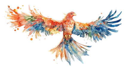 Obraz premium Majestic phoenix bird rising with colorful wings on transparent background