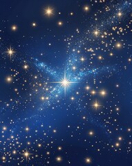 Midnight blue with sparkling shooting stars and soft star dust shooting star abstract background