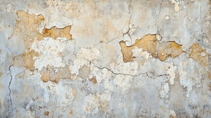 Fototapeta premium Weathered and Cracked Texture of Old Plaster Wall Showing Faded Paint, Peeling Layers, and Natural Erosion Patterns for Architectural and Textural Background