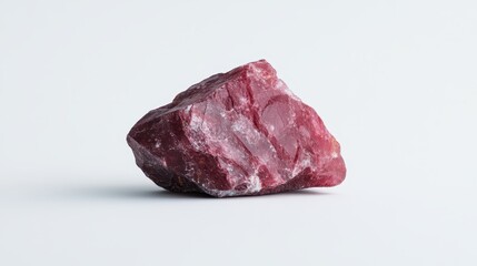 Obraz premium Rough garnet stone showcasing rich red hues and pale white accents, reflecting natural beauty and geological formation, perfect for collectors and enthusiasts