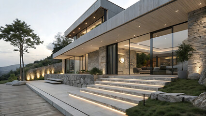 Zen-Inspired Ultra-Modern Villa with Floating Steps and Natural Stone