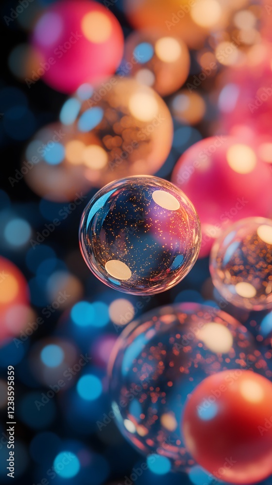 Poster glowing orbs float in a mesmerizing display of light and color.