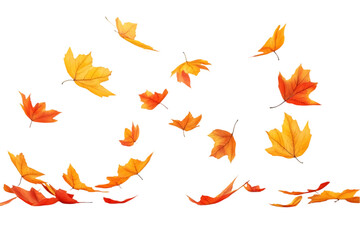 Colorful Autumn Leaves in Motion on Transparent Background, A vibrant collection of autumn leaves