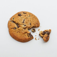 Broken Chocolate chip cookie isolated on white background