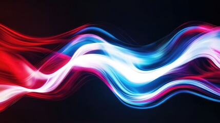 Abstract Wave Pattern with Dynamic Colorful Light Trails in Red, Blue, and White Against a Dark Background for Modern Design and Artistic Projects