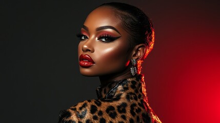 Daring Woman in Bold Animal Print Fashion with Striking Makeup