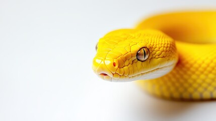 Fototapeta premium A stunning lunar snake elegantly displays its vibrant yellow hue, adorned with intricate scale patterns, all set against a pristine white background