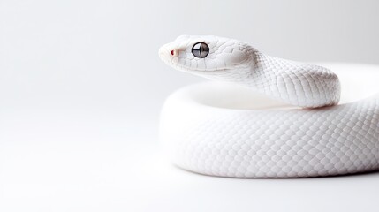 Fototapeta premium Elegant lunar snake rests gracefully on a white background showcasing its smooth scales and striking features with a sense of peace and tranquility