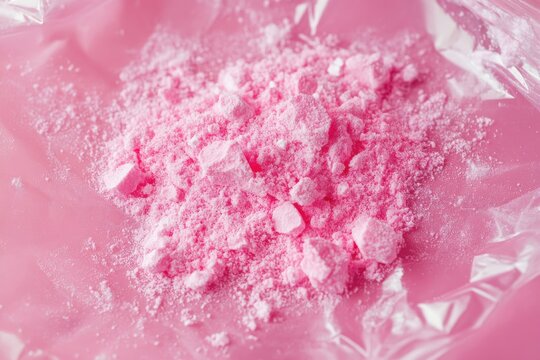 Trendy pink powder: synthetic stimulant enclosed in eye-catching packaging for modern nightlife enthusiasts