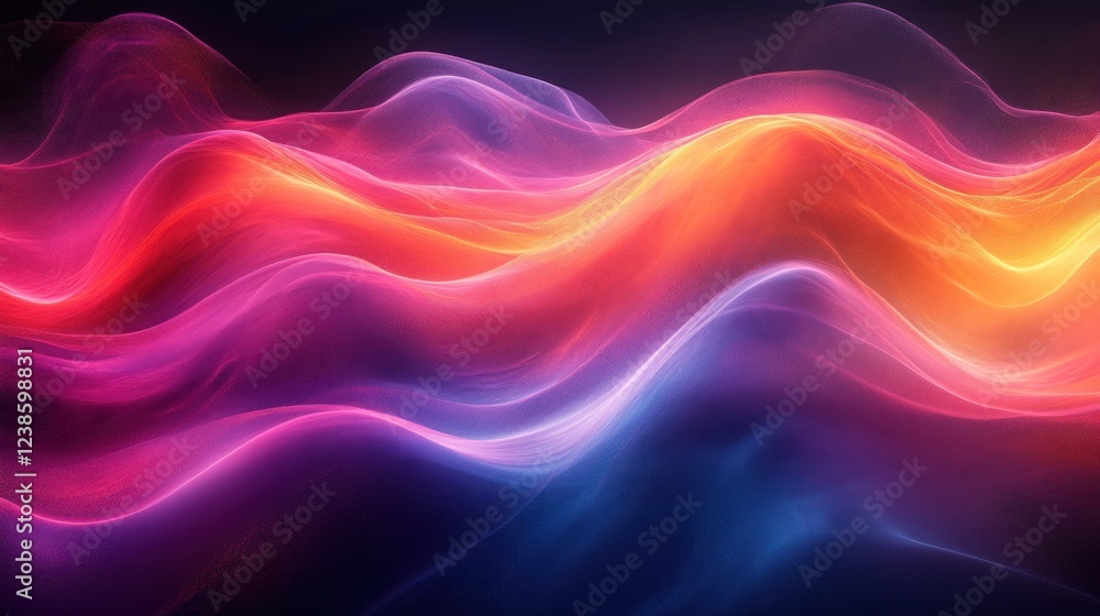 Poster vibrant neon wave abstract minimalist background with flowing curvy lines and gradient illumination