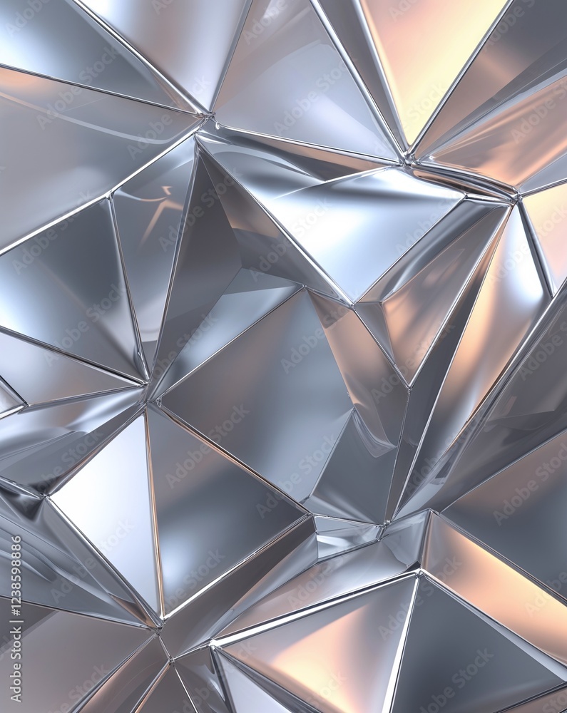 Poster polished silver with geometric prisms and subtle gradients abstract background