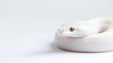 Fototapeta premium Elegant lunar snake against a white background showcasing its smooth scales and unique eye color, perfect for nature enthusiasts and reptile lovers