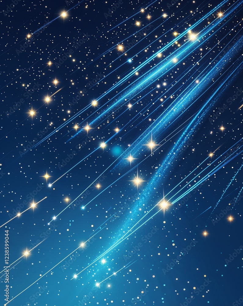 Aufkleber rich cyan with swift luminous trails of shooting stars and faint glowing dots shooting star abstract