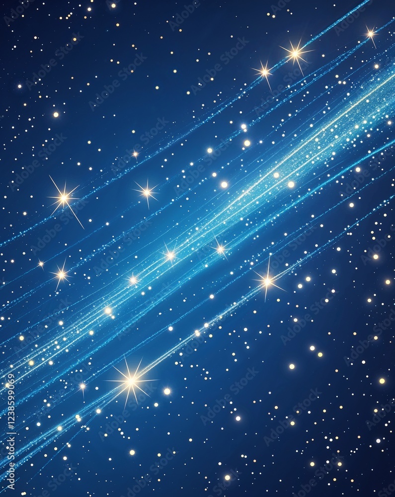 Poster rich cyan with swift luminous trails of shooting stars and faint glowing dots shooting star abstract