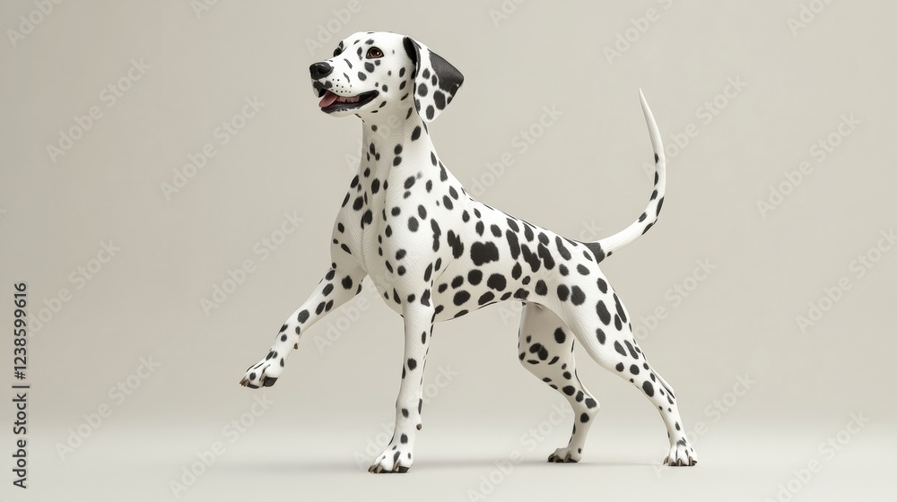 Poster playful 3d dalmatian dog with wagging tail in dynamic pose