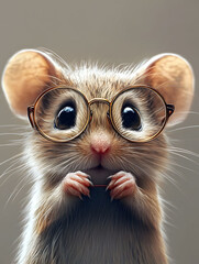 Obraz premium Adorable Mouse with Glasses: A Close-Up Portrait