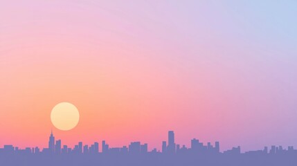 Fototapeta premium Vibrant Sunset Over a City Skyline with Soft Pastel Colors