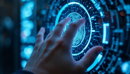 Obraz premium Digital Fingerprint Scanning on a Futuristic Interface