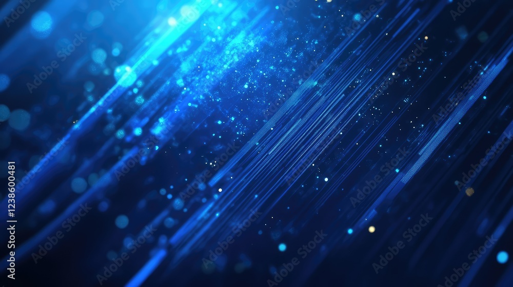 Poster vibrant blue abstract background with glowing particles and light rays creating a dynamic and engagi
