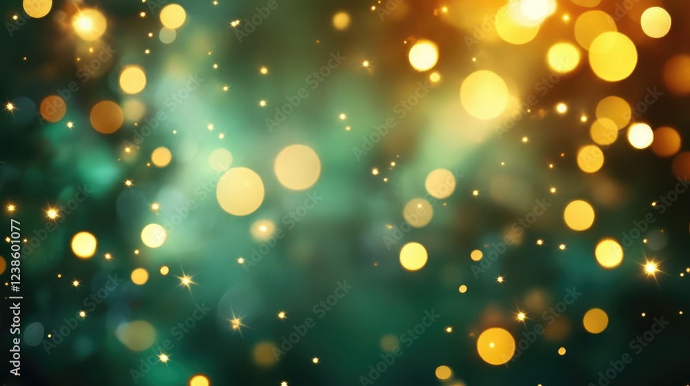 Poster mesmerizing abstract background of golden and green bokeh lights creating a dreamy atmosphere perfec