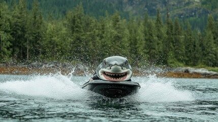 Fototapeta premium Thrilling Ride: A Shark's-Eye View of a Jet Ski Adventure Through Coastal Waters