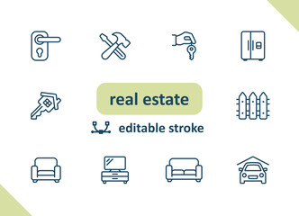Real estate icons. House, buildings, home vector icon set