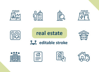 Real estate icons. House, buildings, home vector icon set