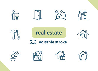 Real estate icons. House, buildings, home vector icon set