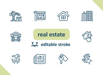 Real estate icons. House, buildings, home vector icon set
