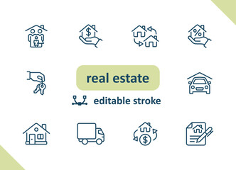 Real estate icons. House, buildings, home vector icon set