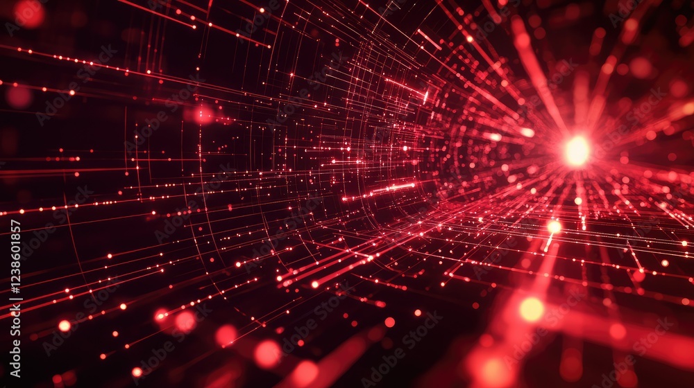 Poster abstract red light trails creating vibrant patterns in a digital space, representing motion, energy,