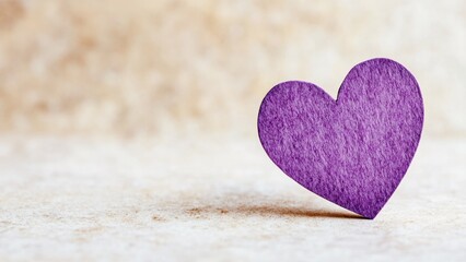 Fototapeta premium purple paper cutout heart on a soft beige textured surface minimalistic love card template