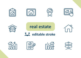 Real estate icons. House, buildings, home vector icon set