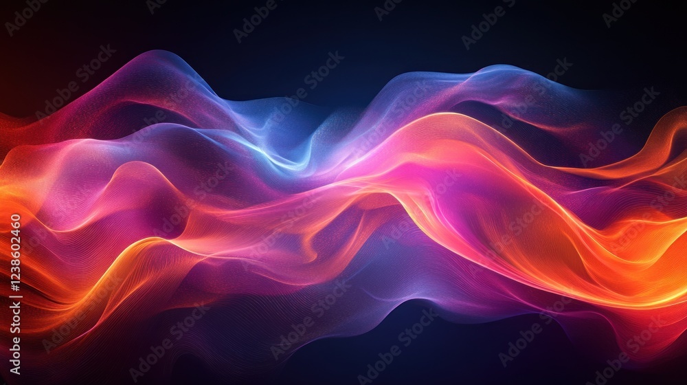 Aufkleber neon abstract waves minimalist gradient background colorful glowing curvy lines 3d render