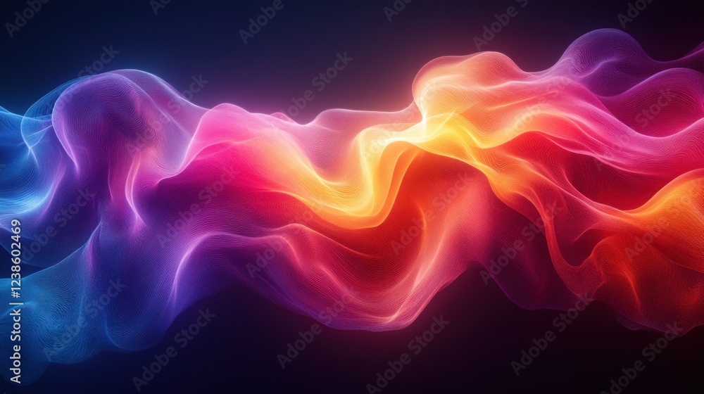 Poster abstract neon light waves gradient background minimalist 3d render geometric curvy wavy line graphic