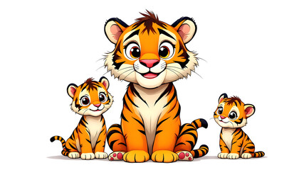 cute tiger family in white background
