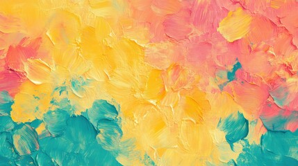 Fototapeta premium Vibrant Abstract Painting with Blending Yellow, Pink, and Teal Colors Reflecting Warmth and Energy for Creative Design and Art Projects