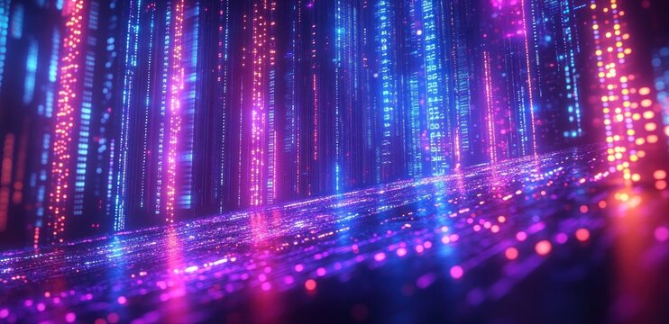 Colorful Code Close-up Neon Lights Cyberpunk Programming Software Development Background