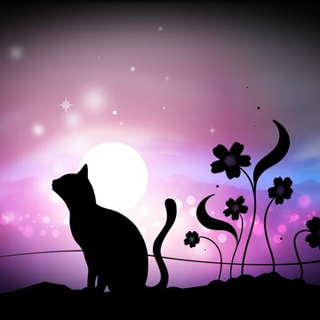 Black Cat in the Moonlight silhouette art