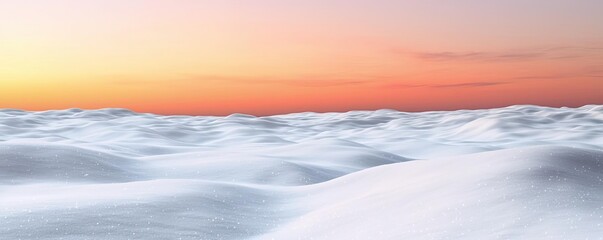 Obraz premium Snowy landscapes nature idea. A serene winter landscape with soft snow drifts under a glowing sunset sky.