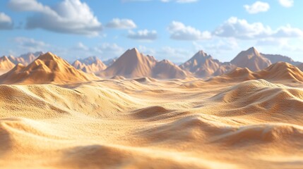 Naklejka premium Vast Desert Landscape with Unique Sand Formations and Towering Mountains