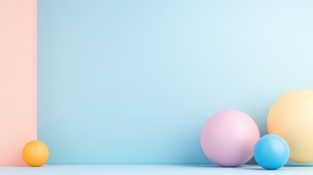 Colorful Pastel Balls in Minimalist Room Setting with Soft Light