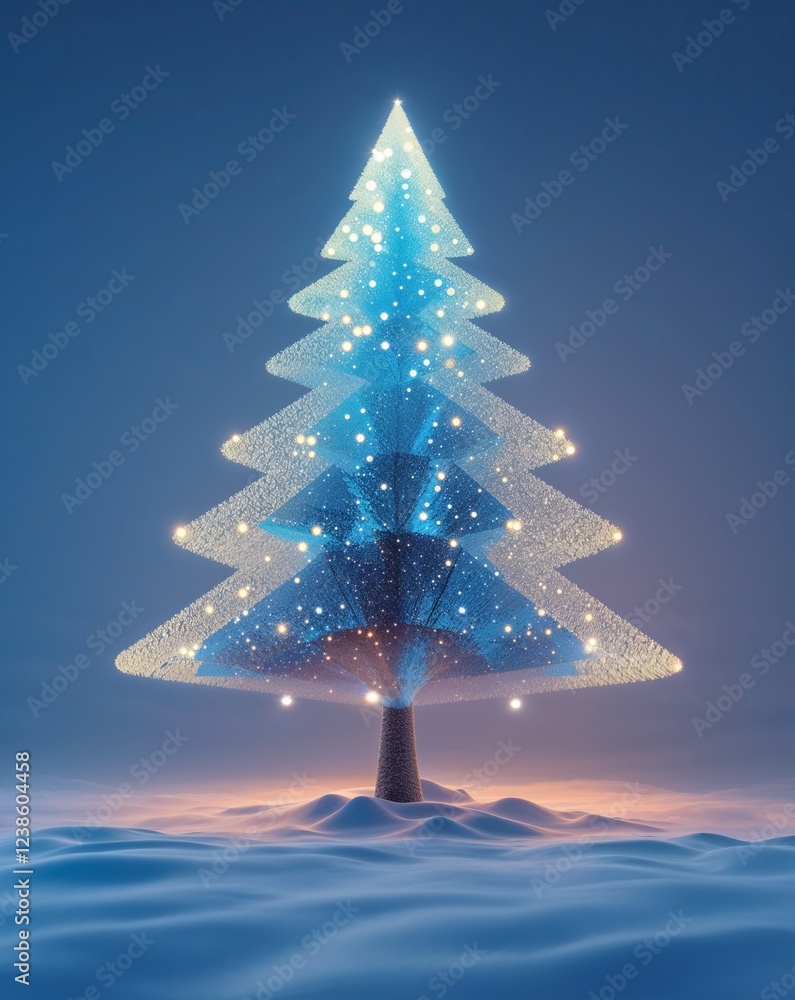 Poster blue glowing triangular tree shape with soft gradient effects abstract christmas tree concept backgr