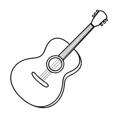 Continuous line acoustic guitar vector on white background.