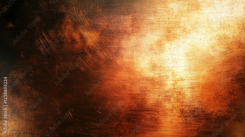 Poster abstract background with warm tones of orange and brown, featuring a textured metallic design illumi