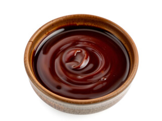 A top-down view of red sauce in a ceramic bowl, perfect for cooking and food photography isolated on white background. Generative AI