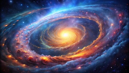 A swirling cosmic nebula with vibrant colors and radiant energy